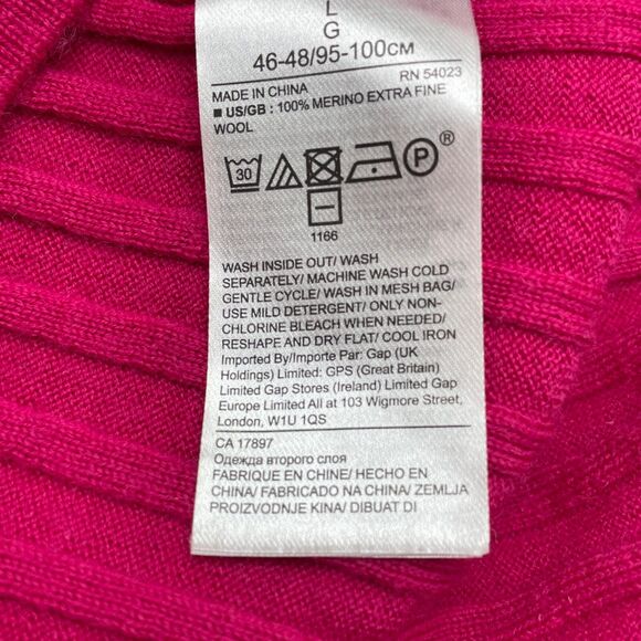 BANANA REPUBLIC 100%  Merino Wool Women's Sweater Sz L Crew Neck Ribbed Pink - Picture 6 of 7